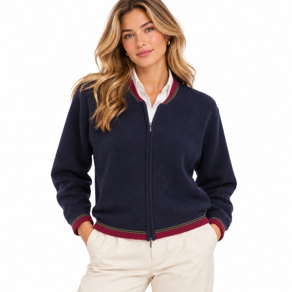 Vintage Pendleton Full Zip Cardigan M Navy Merino Wool Preppy Classic University